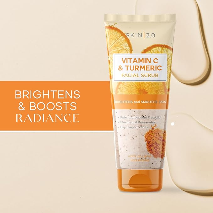 Vitamin C & Turmeric Face Scrub - Dermatologist Tested, Exfoliating, Brightening, Hydrating, Anti-Aging, Clean Beauty, Cruelty-Free Korean Skincare, All Skin Types - 6.76 Fl Oz / 200ML-BrightBean Baby