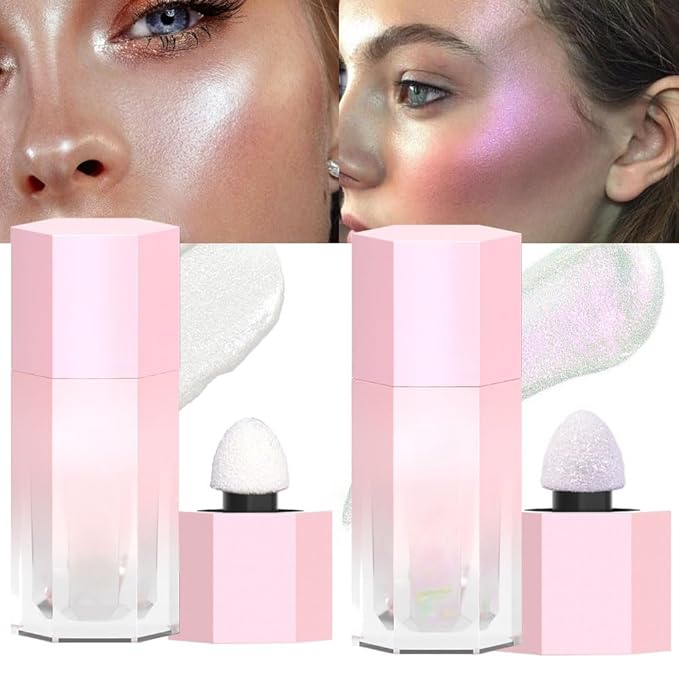 evpct Light Liquid Face Highlighter Makeup Waterproof Long Lasting Pearl White & Mermaid Pink Glimmer Glow Sparkly Glitter Body Shimmer Oil Luminizer Stick Highlight Illuminator for Face Cheek Eyes-BrightBean Baby