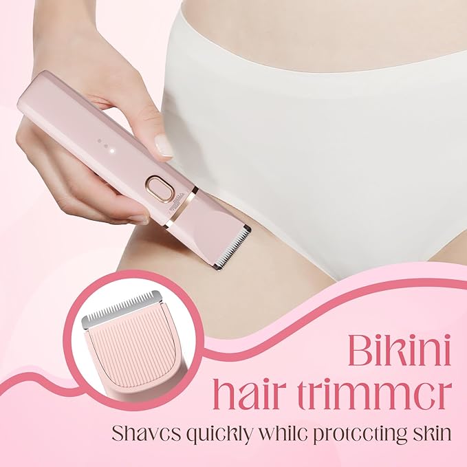 Bikini Trimmer for Women: 3 in 1 Gentle&Painless Electric Razor for Women,120min Cordless Runtime,USB Charge Dock,Ceramic Blade,IPX7 Waterproof Wet & Dry Use &Easy Cleaning Travel Grooming Kit (Pink)-BrightBean Baby