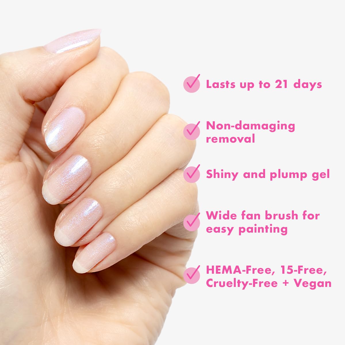 Olive & June Gel Polish | UV LED Nail Lamp Needed | Long Lasting Formula | Up to 21 Days of Wear | Damage-Free Removal |Salon-Quality Manicure at Home | Pink Goldfish | Pink Iridescent-BrightBean Baby