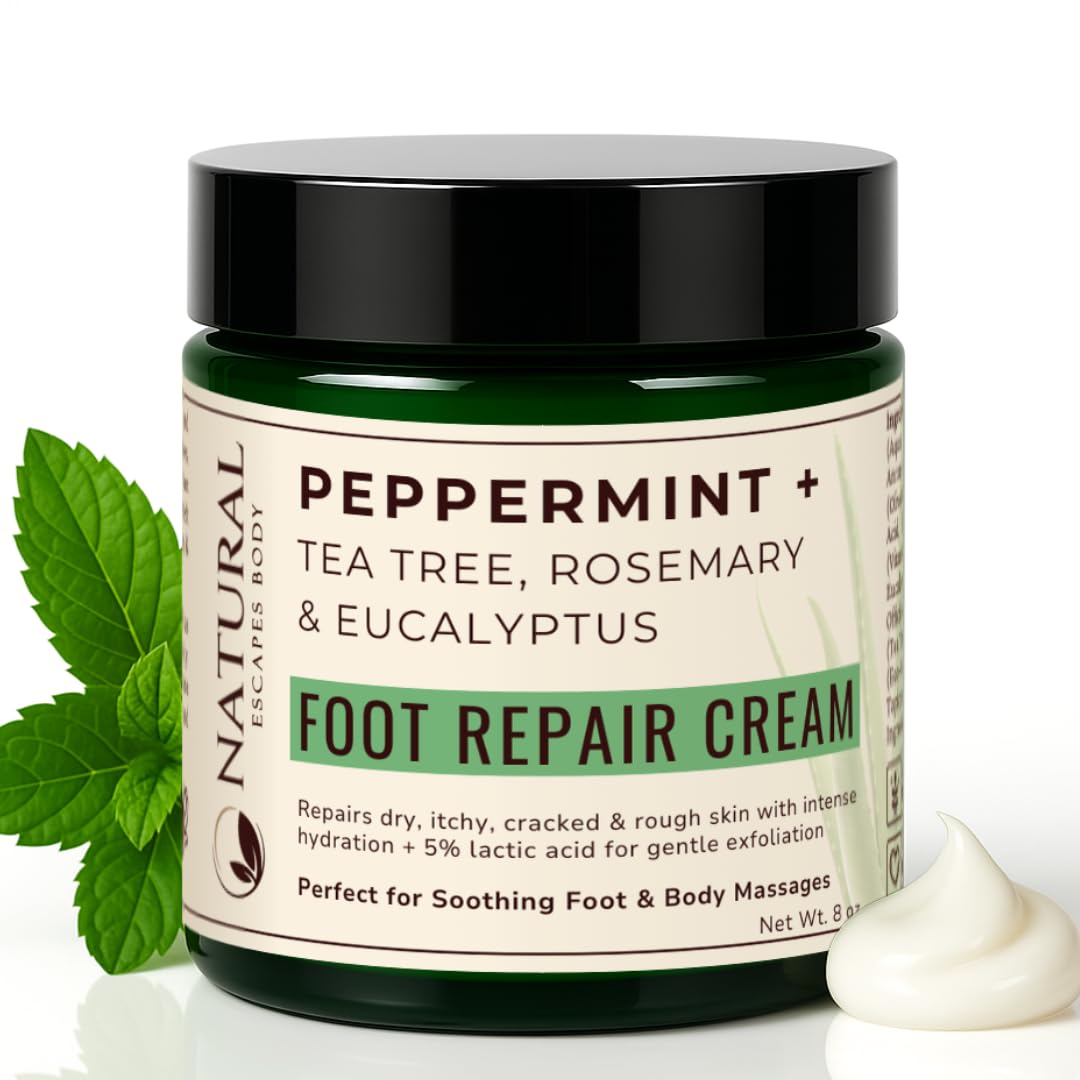 Peppermint, Rosemary, Eucalyptus & Tea Tree Oil Foot Cream for Dry Feet, Cracked Heels, Calluses, Athlete's Foot - Heel Repair Cream for Women & Men (8 oz)-BrightBean Baby