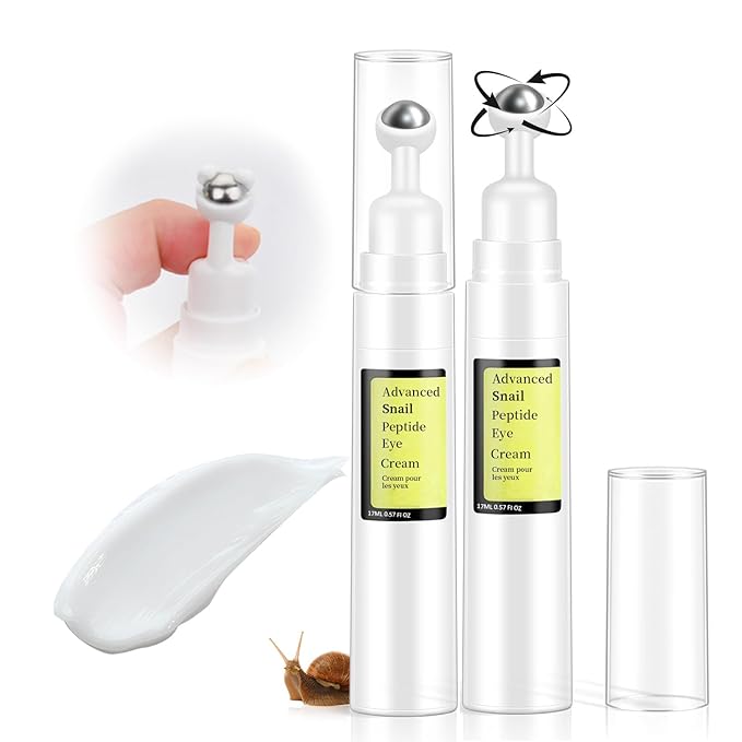 Advanced Snail Peptide Eye Cream for Dark Circles & Puffiness, Snail Mucin Eye Cream with Niacinamide Reduce Wrinkles & Fine Lines, 2 Pcs Under Eye Roller Cream for Moisturizing.-BrightBean Baby