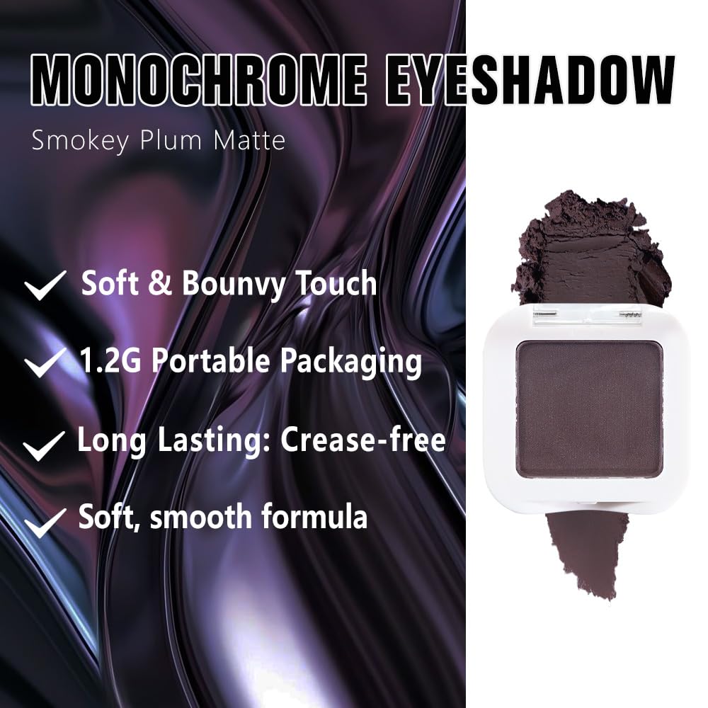 Matte Singe Eye Shadow Palette Makeup, Matte Smokey Plum Monochrome Eyeshadow For Old Women, Mini Singe Pressed Pigmented Waterproof Sombras Para Ojos, Vegan, Talc,Paraben & Cruelty Free, 15-BrightBean Baby