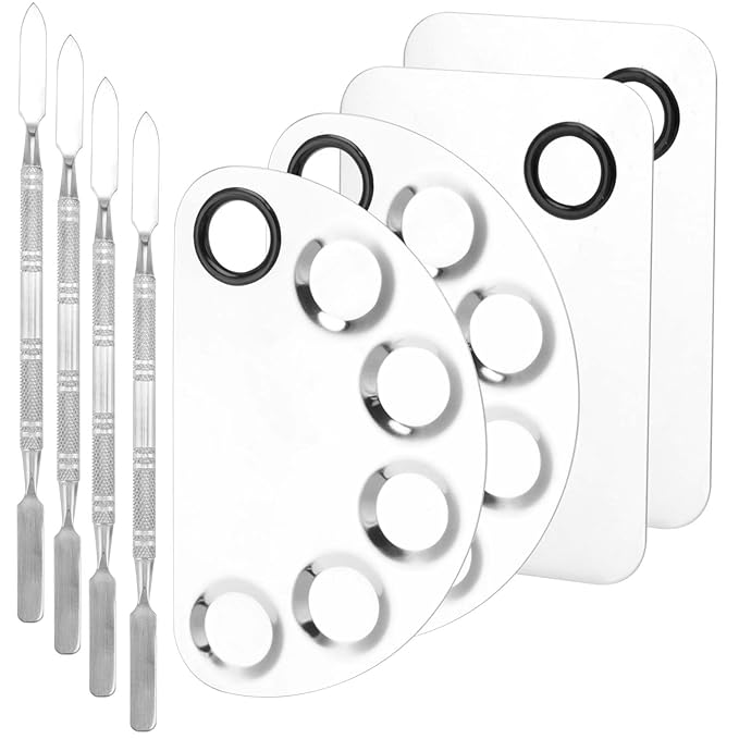 4 Pack Metal Makeup Palette, Makeup Mixing Palette with Spatula Makeup Palette Mixer Tray for Color Mixing and Makeup, Silver（2 Sizes）-BrightBean Baby