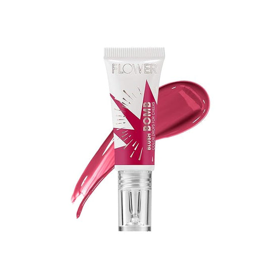 FLOWER Beauty By Drew Barrymore Liquid Blush Makeup Bomb Color Drops -Silky Lightweight Formula + Gel Cream Blush for Cheeks - Radiant + Glossy Finish - Buildable + Lightweight Formula - Cruelty-Free + Vegan (Bitten)-BrightBean Baby
