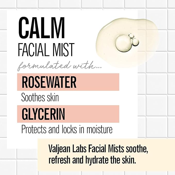 VALJEAN LABS Face Mist - Calm | Rosewater + Glycerine | Calms, Moisturizes, Soothes | Helps to Even Complexion | Paraben Free, Cruelty Free, Made in USA (8 oz)-BrightBean Baby