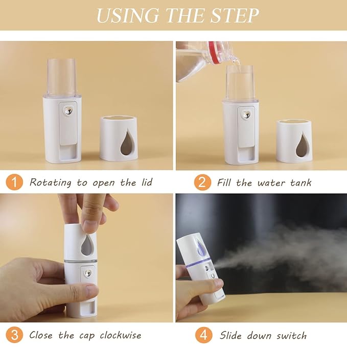 Nano Facial Mister Portable Mist Sprayer with Mirror Mini Cool Mist Spray for Skin Care & Facial Body Moisturized & Eyelash Extensions, USB Rechargeable (White)-BrightBean Baby