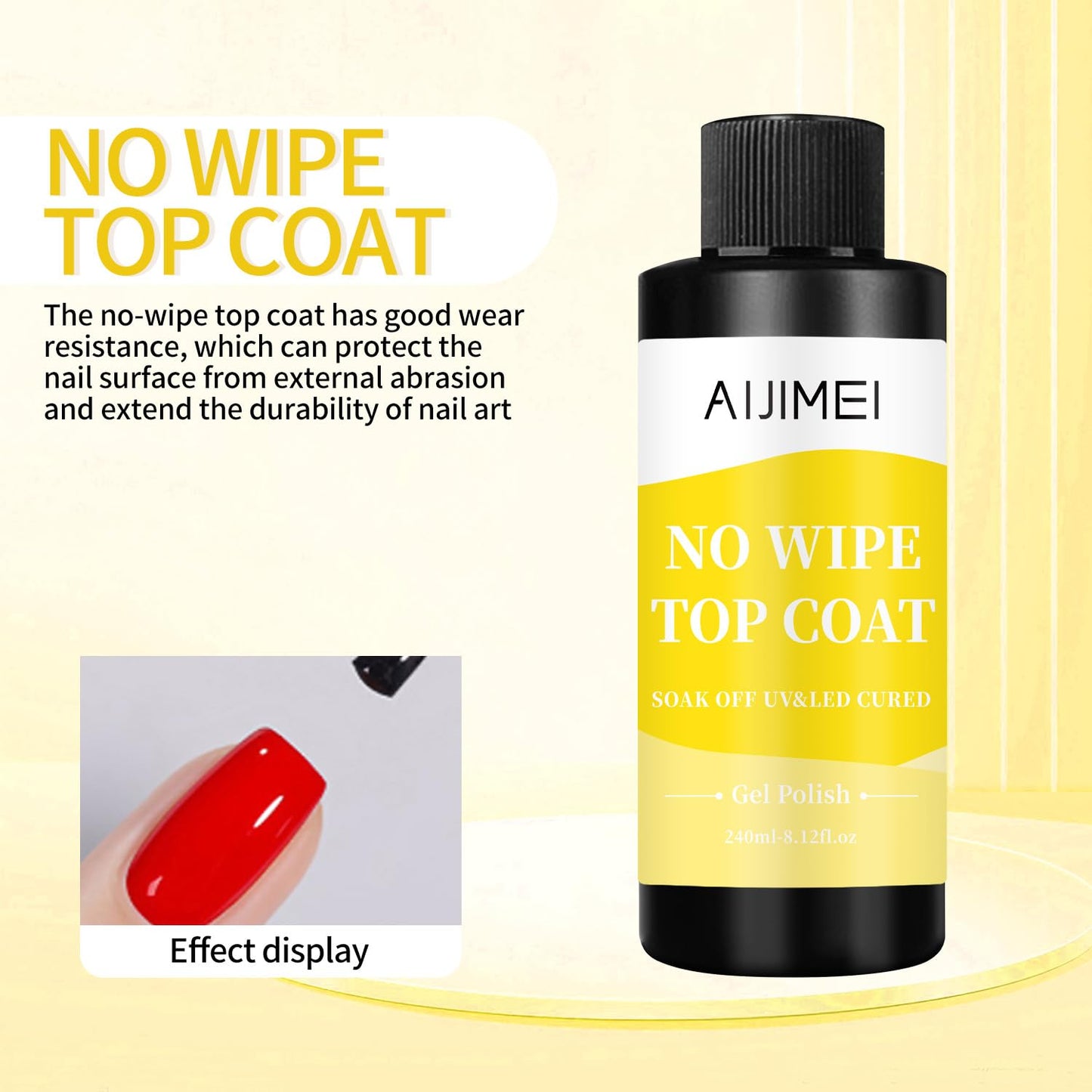 AIJIMEI 240ml Gel Polish No Wipe Top Coat Long Lasting Top Gel for Acrylic Nails,Gel Top Coat for Home DIY and Nail Salon Non-Wipe TopCoat for Gel Polish 8 Fl Oz-BrightBean Baby