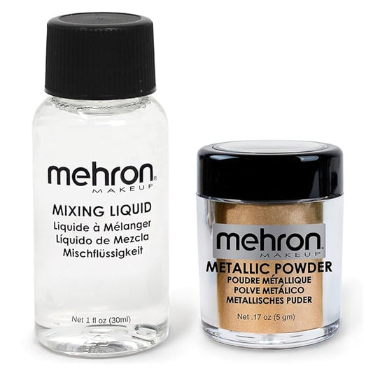 Mehron Makeup Metallic Powder (.17 Ounce) with Mixing Liquid (1 oz) (GOLD)-BrightBean Baby
