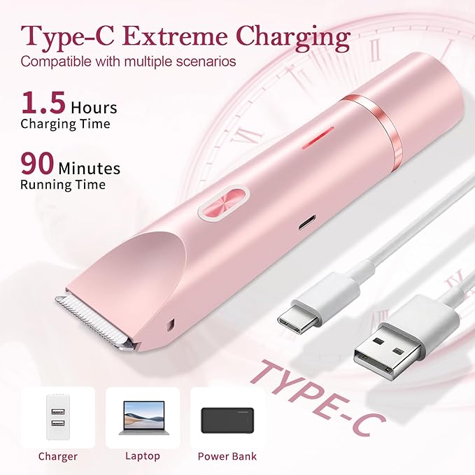 Dermave Bikini Shaver 2.0, 2025 New Glow Aura Bikini Trimmer for Women, 2 in 1 Dual Head Electric Razors for Women, IPX7 Waterproof Wet & Dry Electric Shaver, Rechargeable Portable Body Shaver (Pink)-BrightBean Baby