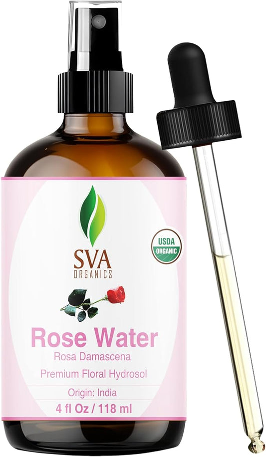 SVA ORGANICS Rose Water 4oz (118 ml) Refreshing Rose Water Spray for Skin Care, Skin Hydration, Bath, Soaps, Haircare & Aromatherapy-BrightBean Baby