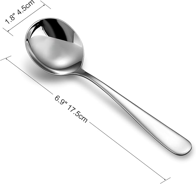 KEAWELL Premium 7" Louise Soup Spoons, 18/10 Stainless Steel, Dishwasher Safe (8)