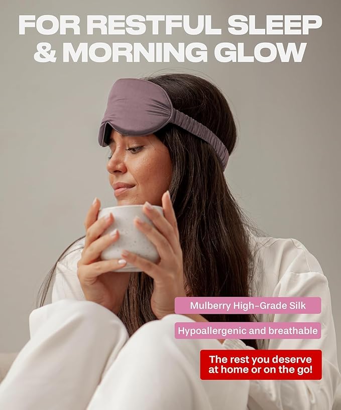 SUNDAYSILKS™ 3D Contoured Silk Sleep Mask | Padded Silk Eye Mask with Eye Cups for Lash Extensions | Blackout, Organic for Women & Men, Perfect for Travel, Slip-Free Deep Sleeping, Antifaz para Dormir-BrightBean Baby