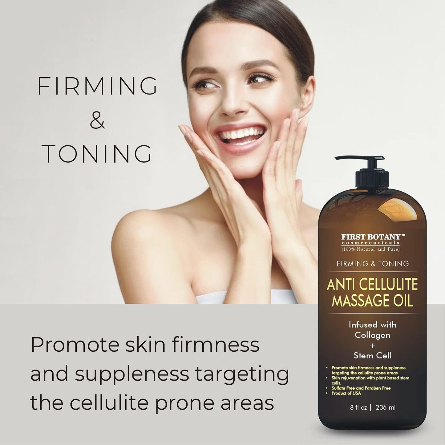 First Botany, Anti-Cellulite Massage Oil Infused with Collagen & Stem Cells - Natural Cellulite & Stretch Mark Treatment for Men & Women - 8 oz-BrightBean Baby