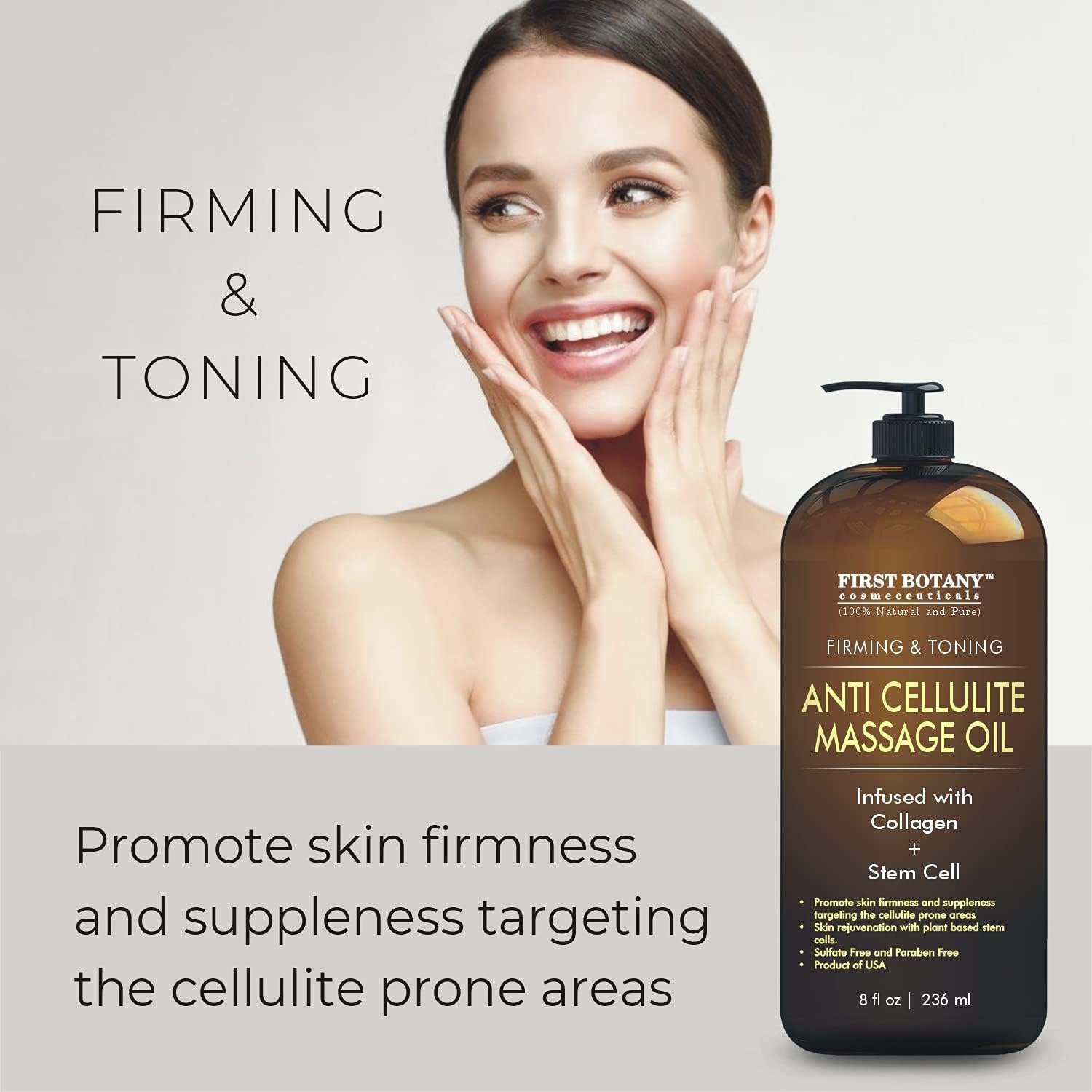 First Botany, Anti-Cellulite Massage Oil Infused with Collagen & Stem Cells - Natural Cellulite & Stretch Mark Treatment for Men & Women - 8 oz-BrightBean Baby