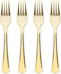 Prestee Set of 300 Gold Plastic Forks Disposable - 7-in Heavy-Duty Fork Flatware - Bulk Pack Fancy Silverware - Sturdy Elegant Cutlery for Weddings, Birthday Parties, Buffets, Catering, and Events
