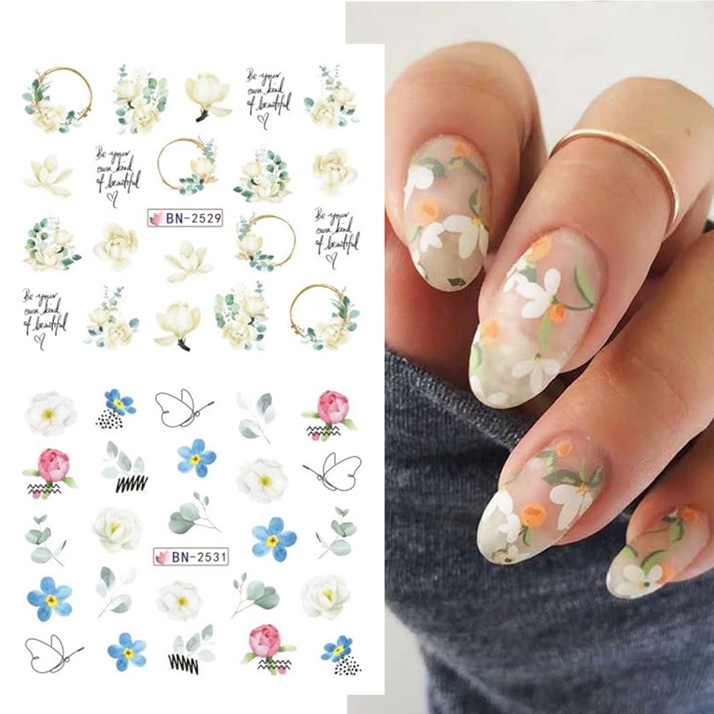 12 Sheets Flower Water Transfer Nail Stickers Purple Fresh Flower Nail Art Decals with Assorted Pattern Blossom Floral Butterfly Dragonfly DIY Nail Art supplies for Women Nail Decorations Manicure Tip-BrightBean Baby