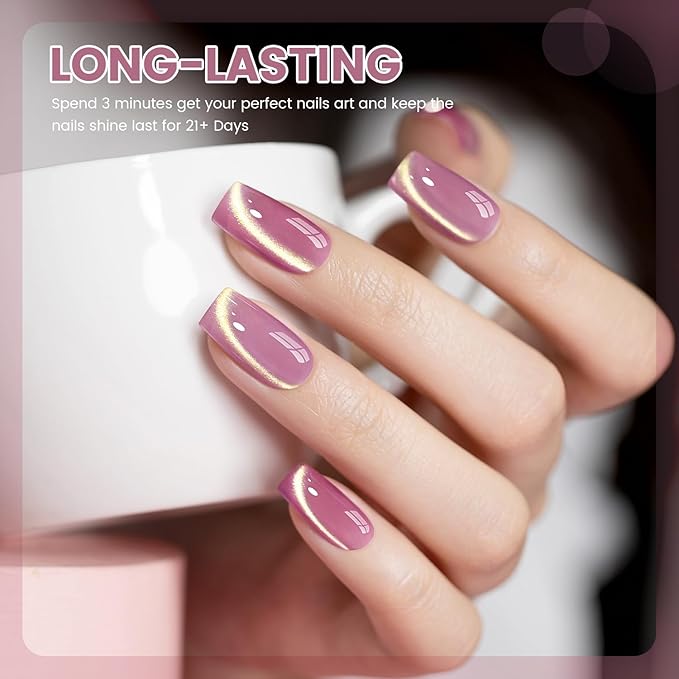 RARJSM Jelly Nude Gold Glitter Cat Eye Gel Nail Polish Set 6Pcs Sheer Pink Light Purple Champagne Mavue Brown Diamond Cateye Gelpolish with Magnetic Stick UV LED Curing Require Home Salon Nail Design-BrightBean Baby