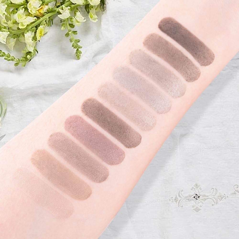 10 Color Matte Eyeshadow Palette | 10 Soft-Focus Matte Shades in Grey-Brown & Neutral Taupe | Silky Powder Blends Like Cream | Natural-Looking Nude Makeup for Mature Skin | Day to Night Wear-BrightBean Baby