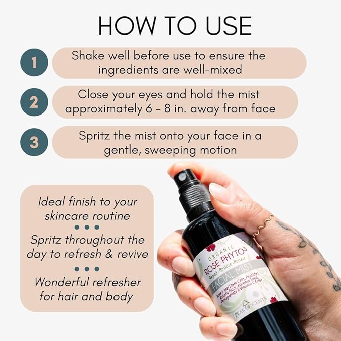 Organic & Vegan Rose Phyto³ Water Facial Spray - Moisturizing Face Mist & Setting Spray, Soothing, Hydrating Mist Rose Water For Face - Great for Facial Massaging (4 oz)-BrightBean Baby