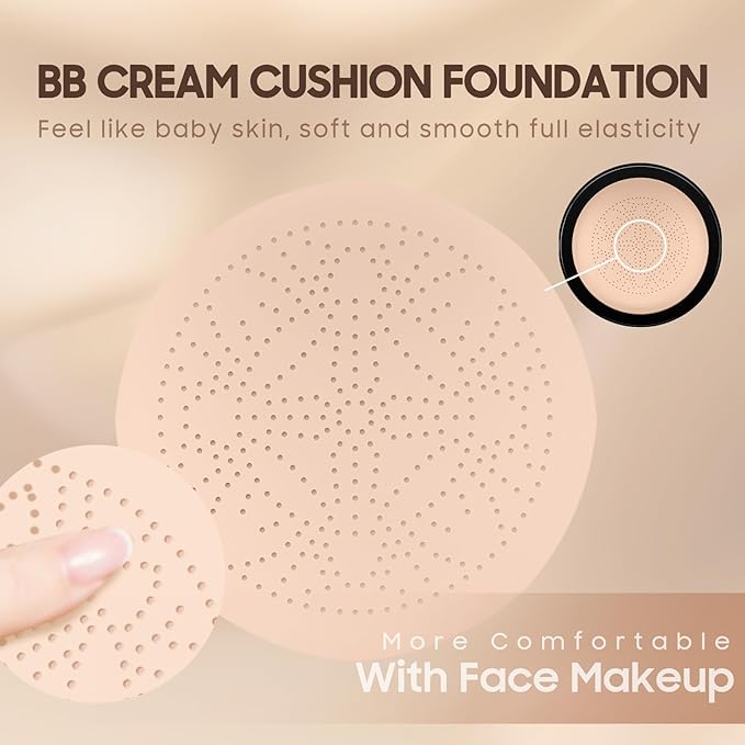 Air Cushion CC Cream Foundation - Mushroom Head BB Creams, Long Lasting Concealing Brightening, Moisturizer Face Cream,Facial Skin Care Makeup For All Skin Types (Nude)-BrightBean Baby