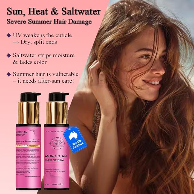 NP NATURES PHILOSOPHY Moroccan Argan Oil - Hair Serum Organic, Anti-Frizz, Repairs Damaged Hair, Adds Shine for All Hair Types Aussie Allergy-Free Moroccan Oil Hair Products 1.69 Fl oz-BrightBean Baby