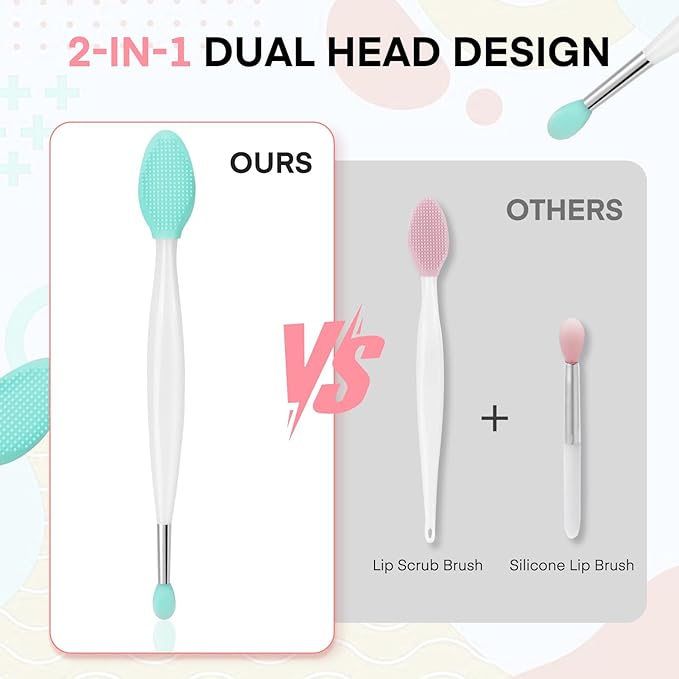 Unaone Lip Scrub Brush - 3 PCS Dual-ended Lip Scrubber Exfoliator and Silicone Lip Brush, 3-in-1 Silicone Lip Scrub Tool Lip Mask Applicator, Gentle Exfoliator & Applicator for Soft-BrightBean Baby