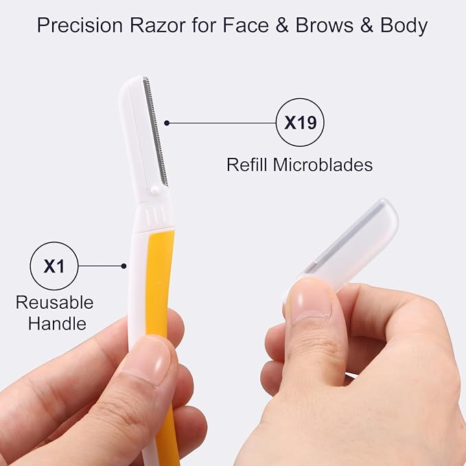 Face Razors for Women, Reusable Handle with 19 Microblades, Dermaplane Razor for Women Face, Eyebrow & Facial Razors, Peach Fuzz Remover, Gentle Exfoliating, for Sensitive Skin (Solar Veil)-BrightBean Baby
