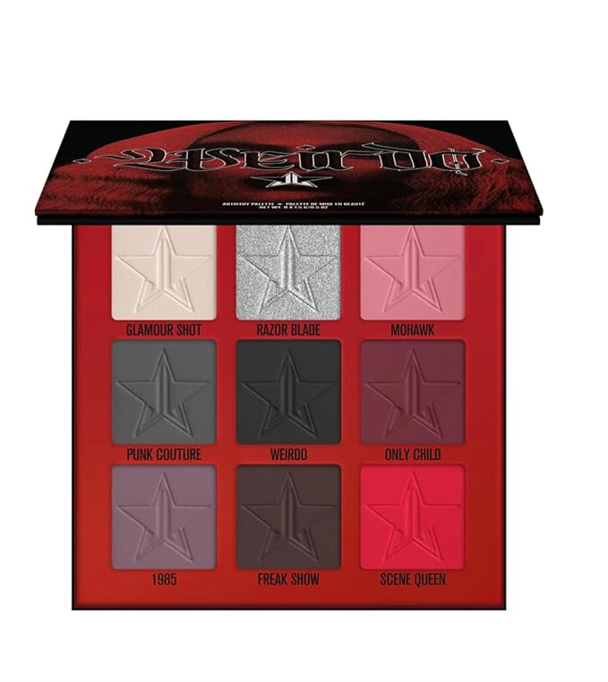 Jeffree Star Cosmetics Weirdo Mini Palette + Mini Controversy & Black Jeffree Star Approved Mascara Bundle of 3, Red-BrightBean Baby
