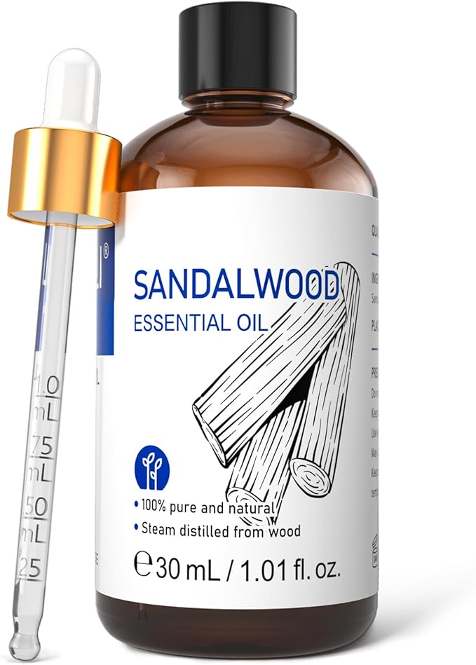 HIQILI Sandalwood Essential Oils 1 Fl Oz, 100% Pure Natural Therapeutic Grade for Skin, Diffuser, Perfume, Candle Soap Making, Includes Premium Quality Glass Dropper-BrightBean Baby