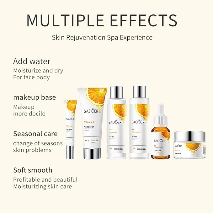 Vitamin C Daily Skin Care Set Daily Moisturizing & Nourishing Fresh Orange Essence Skin Care Set Vitamin Essence Six-piece Set-BrightBean Baby