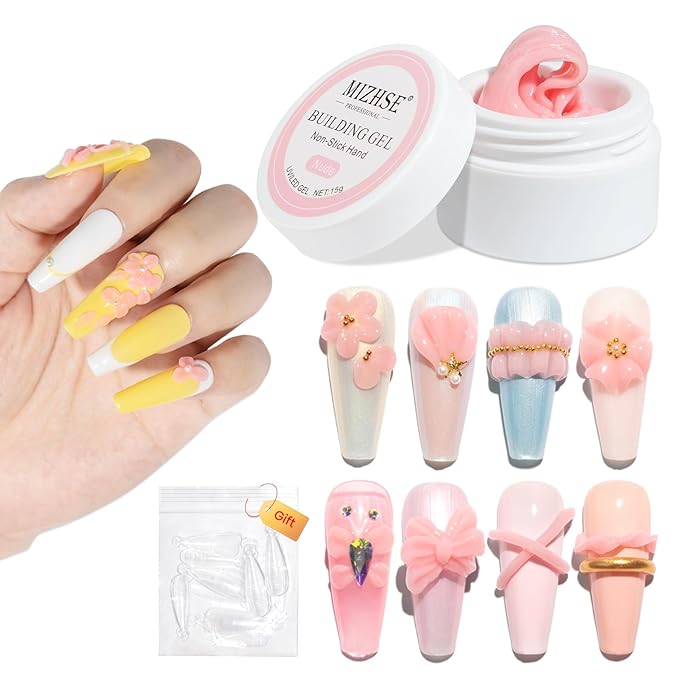 MIZHSE Solid Builder Gel for Nails, Nude Pink Non-Sticky Sculpting Gel, 3D Nail Art Building Carving Modeling Hard Nail Extension Soak Off UV/LED Nail Art Salon Home DIY 15g-BrightBean Baby