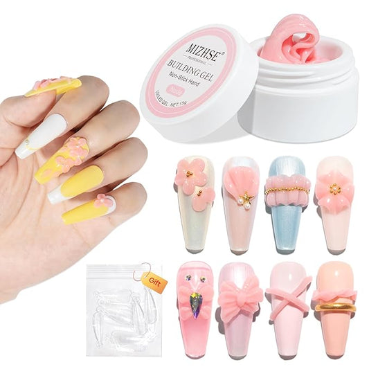 MIZHSE Solid Builder Gel for Nails, Nude Pink Non-Sticky Sculpting Gel, 3D Nail Art Building Carving Modeling Hard Nail Extension Soak Off UV/LED Nail Art Salon Home DIY 15g-BrightBean Baby