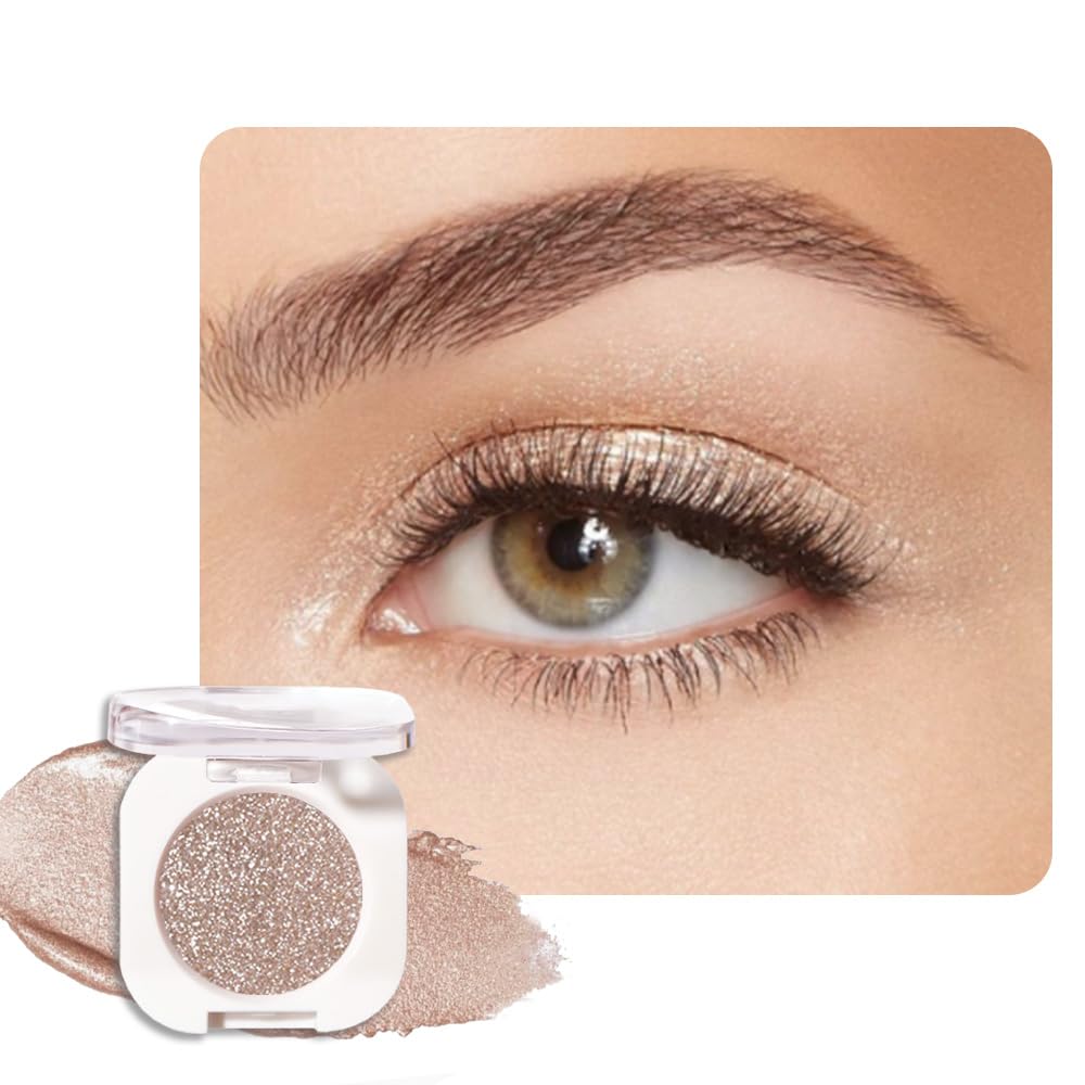 Single Glitter Shimmer Sparkle Eye shadow Palette Makeup, Nude Glitter Eyeshadow for Women, Monochrome Eye Shadow, Pigmented Waterproof Sombras Para Ojos, Vegan, Talc, Paraben & Cruelty Free, 10-BrightBean Baby