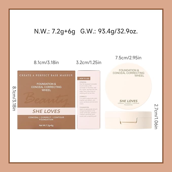 Foundation Concealer Palette with Makeup Sponges & Applicator, 11 Pcs Foundation Powder Concealers Eye shadows Blush Makeup Brushes, 2 in 1 Compact Contouring Duo Layer Plate, Pearl White-BrightBean Baby