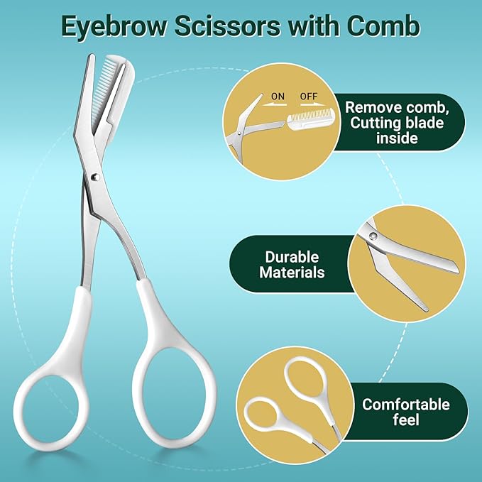 TsMADDTs Tweezers for Women, 8 in 1 Eyebrow Kit with Tweezers, Trimmer, Scissor, Razor, Brush with Travel Bag, Eyebrow Shaping Kit-BrightBean Baby