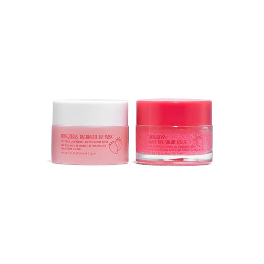 W7 Sweet Dreams Lip Scrub & Overnight Lip Mask Duo - 2Pcs Set - Strawberry Flavour - Exfoliate, Condition, Soothe & Hydrate-BrightBean Baby
