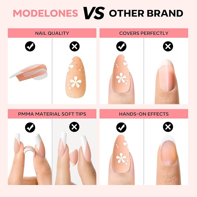 modelones Press on Nails, 150 Pcs French Tip Press on Nails, NailBoxie Brown Almond Shape Nail Tips, Natural Salon Finish Fake Nails, Ideal for Wedding, Party, Daily DIY Nail, 15 Sizes-BrightBean Baby