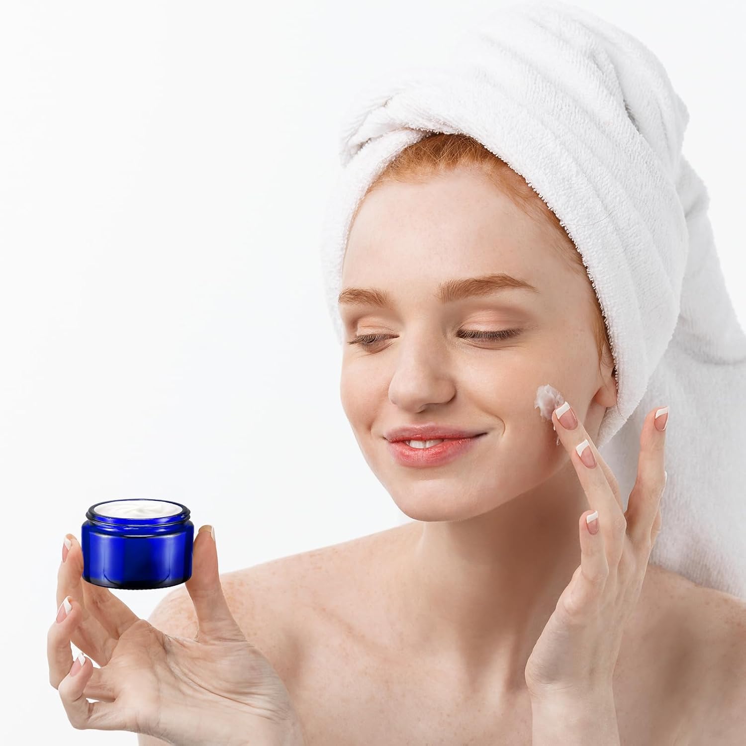 Domensi 100 Pcs 1 oz Glass Jars with Lids Bulk Round Glass Cosmetic Jars Lids 1 oz Small Travel Containers with Inner Liner for Lotions Powders Ointments Sample Cream(Cobalt Blue, Black)-BrightBean Baby