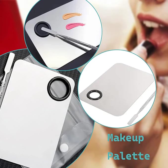 2 in 1 Makeup Mixing Palette Set with Spatula - Stainless Steel Foundation Accessories and Mixing Tools for Cosmetic, Nail Art, Lipstick-BrightBean Baby