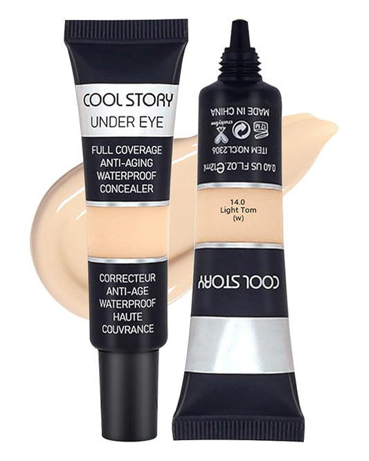 2 PCS Under Eye Concealer Full Coverage, Waterproof Color Correcting Concealer All Day Coverage Dark Circles, Puffiness, Redness, Lightweight Cream Foundation Brightener, Natural Matte Finish, light W-BrightBean Baby