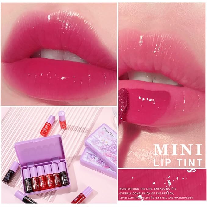 6 Colors Lip Tint Stain Korean Lip Gloss, Matte Velvet Lip Tint Natural Plumping Lip Stain, Multi-Use Lip and Cheek Tint Mini Liquid Lipstick, Long lasting Non-Stick Cup Waterproof, Lip Color Makeup-BrightBean Baby