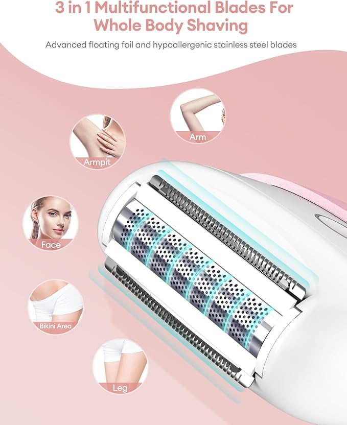 CkeyiN Electric Shaver for Women, IPX65 Waterproof Dry Wet Use Women's Electric Razor for Legs, Armpit, Bikini Public Hair Trimmer with Detachable Head, Cordless/Portable/Rechargeable Foil Shaver-BrightBean Baby