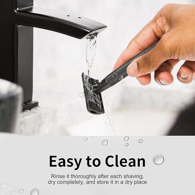 Matte Gun Black Double Edge Safety Razor, Single Blade Razors for Men and Women, with 10 Stainless Steel Safety Razor Blades, Reusable, Eco-friendly, Smooth and Close Shaving, Plastic Free-BrightBean Baby