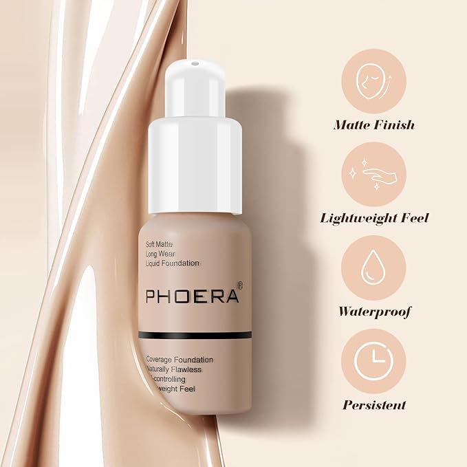 BestLand PHOERA Foundation Full Coverage Liquid Foundation Cream - Long-lasting Lightweight Concealer - Oil-Free Formula - Natural Shade - Suitable for All Skin Types (Buff Beige #104)-BrightBean Baby