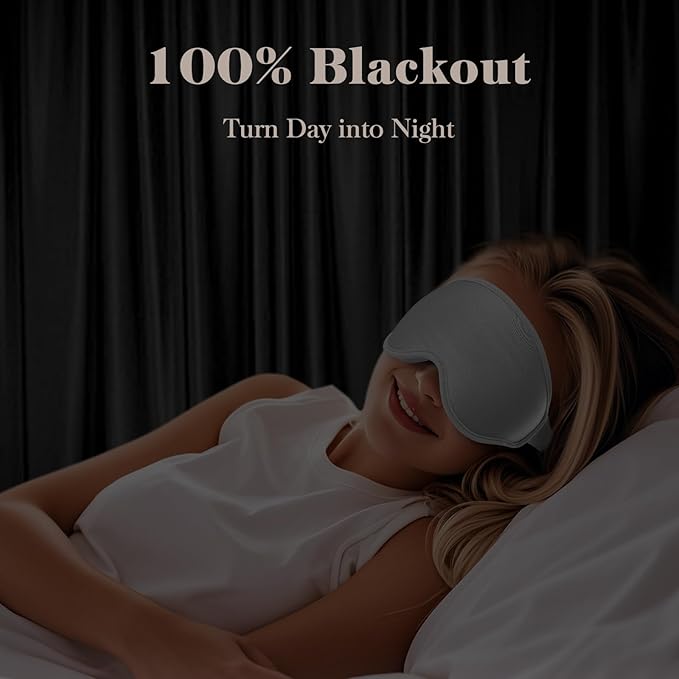 3D Cooling Eye Mask Sleep Mask for Men & Women, 100% Pressure-Free & Light Block-Out Eye Mask for Sleep with Easy Adjustable Strap, Night Eye Cover for Travel, Grey-BrightBean Baby
