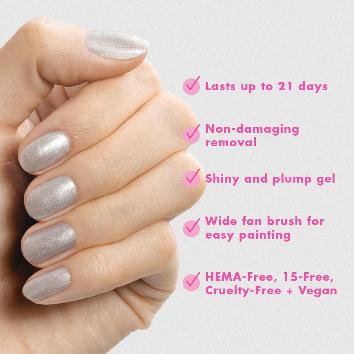 Olive & June Gel Polish | UV LED Nail Lamp Needed | Long Lasting Formula | Up to 21 Days of Wear | Damage-Free Removal | Salon-Quality Manicure at Home| Cosmic Silver | Silver Metallic-BrightBean Baby