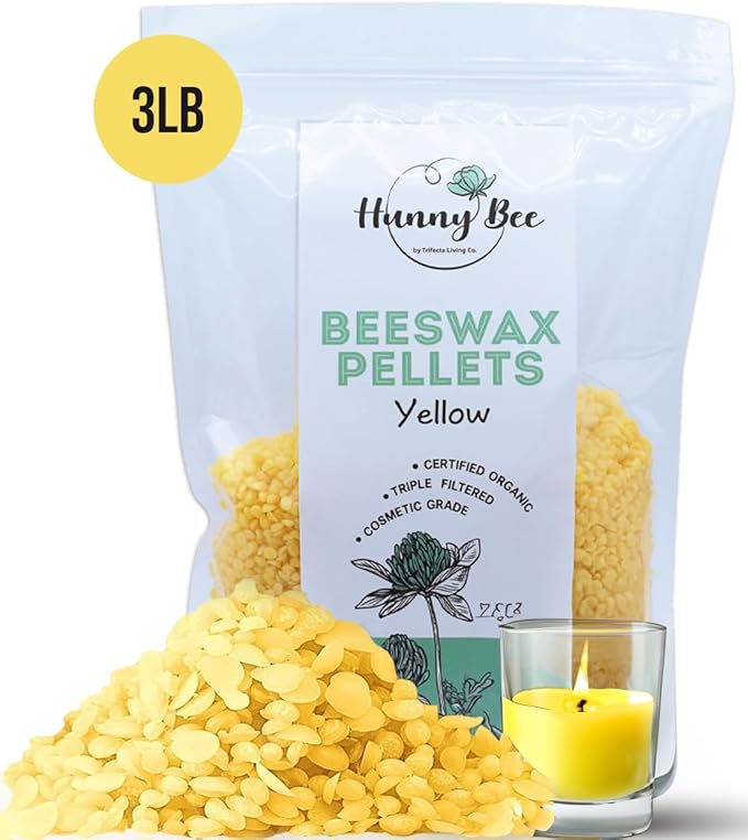 HUNNYBEE Beeswax Pellets 3LB, 100% Pure Bees Wax for DIY Candles, Skin, Body Cream, Face, and Hair Care, Lotions Deodorant, Lip Balm and Soap Making (Yellow, 3 lbs)-BrightBean Baby