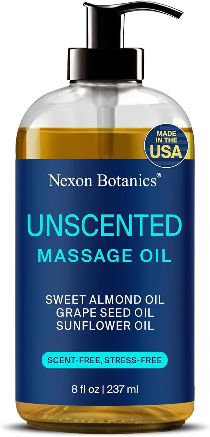 Unscented Massage Oil for Massage Therapy 8 fl oz - Refreshing and Relaxing - Natural Oils with Sweet Almond, Grape Seed and Sunflower Oil - for Men and Women - Nexon Botanics-BrightBean Baby