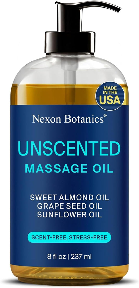 Unscented Massage Oil for Massage Therapy 8 fl oz - Refreshing and Relaxing - Natural Oils with Sweet Almond, Grape Seed and Sunflower Oil - for Men and Women - Nexon Botanics-BrightBean Baby